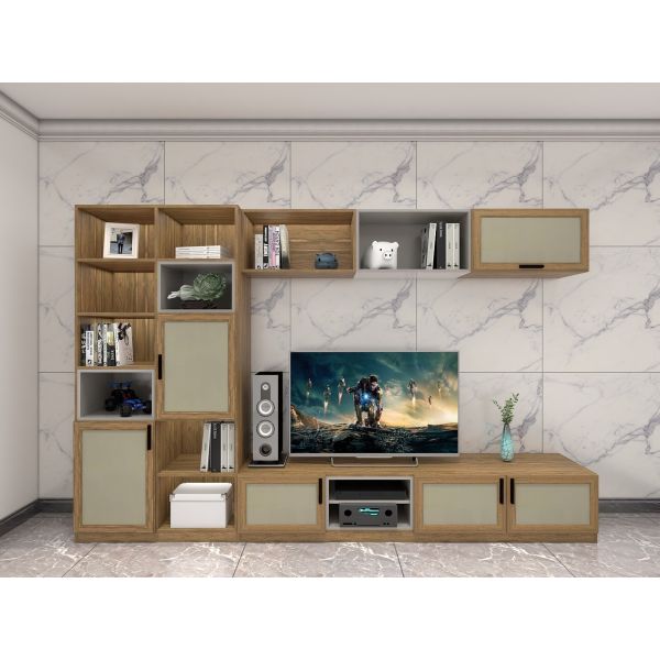 On Wall Cabinets Display Shelves By Melamine Board With Glass Racks And Floor Stand In Apartment Living Room Furniture