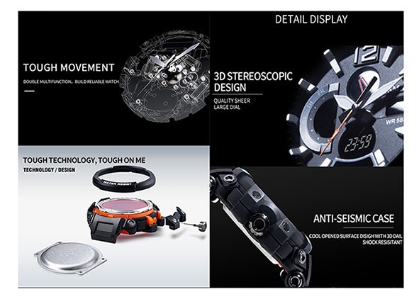 Anti - Seismic Case Plastic Sports Watch Waterproof Shock Resistance