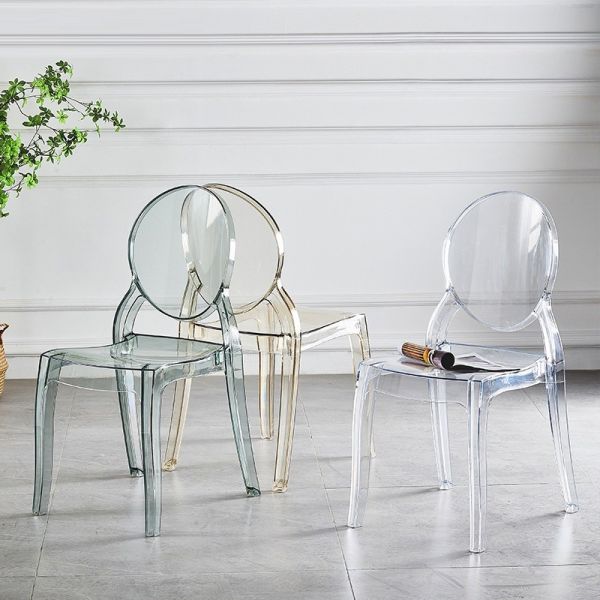 Clear Transparent Banquet Ghost Chair Armless Stacking Accent Chair with Oval Back Acrylic, Invisible Plastic