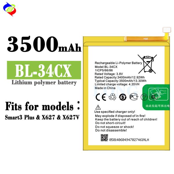 BL-34CX Mobile Battery for Infinix X626 Smart3 Plus 3.8V 3500mAh A For Mobile Phone