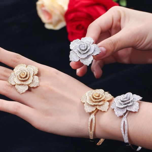 Luxury Rhinestone Flower Bracelet for Women Crystal Bracelet Wedding Bridal Bracelet Gold Silver Color Bracelet Jewelry