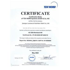 WUXI FENGERMAN IRON AND STEEL LIMITED Certifications