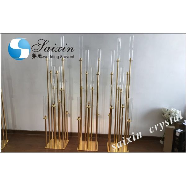 Crystal Gold Flower Vase Metal Stand For Living Room Wedding Table Decoration