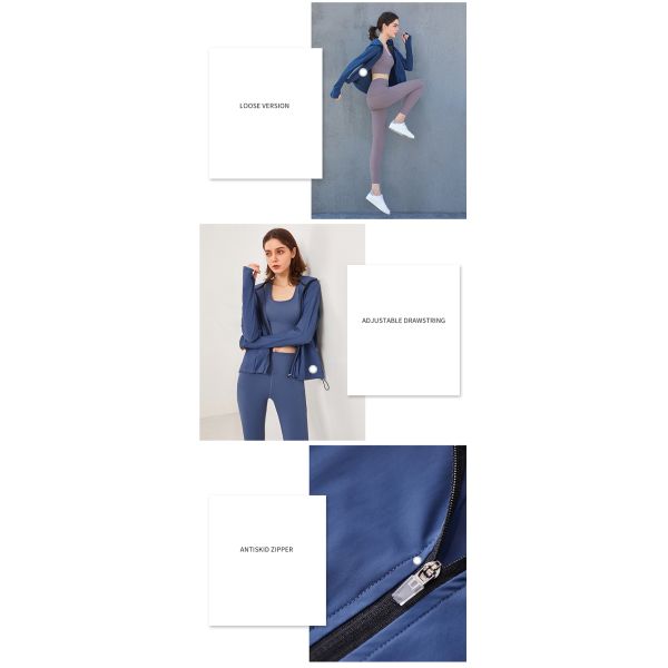 220gsm Women Yoga Jacket Windproof Cycling Jacket Zipper Adjustable Drawstring
