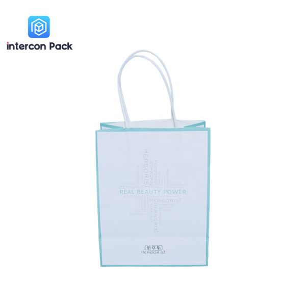 Gift Package White Kraft Shopping Bags Glossy Lamination Custom Logo