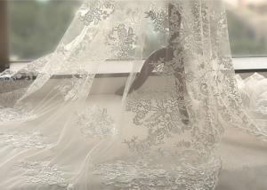 Cheap White Tulle Corded Bridal Stretch Lace Fabric , Floral Embroidered Wedding Dress Lace Fabric wholesale