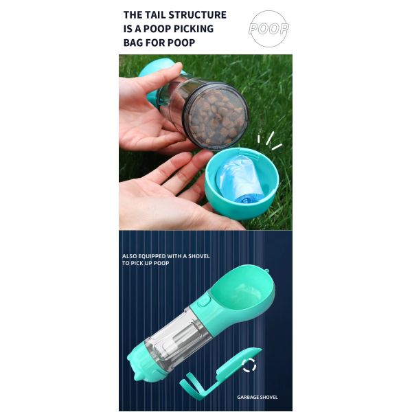4 In 1 Dog Travel Bottles Leak Proof Portable Dog Water Dispenser Multifunctional With Poop Bag