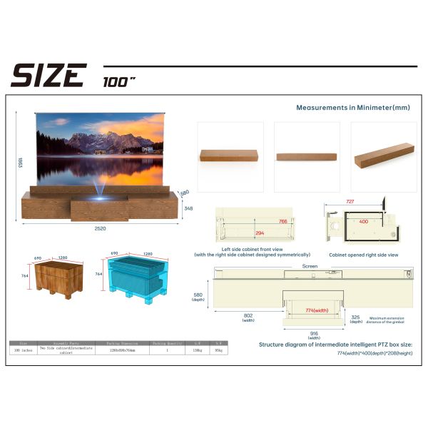 100 Inch / 120 Inch / 150 Inch Motorized Laser TV Cabinet Modern Living Room UST Smart Cabinet