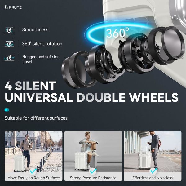 Zipperless Luggage with 8 Wheels 20inch Hard Shell Suitcase with PC+ABS TSA Lock 4 Metal Corner White