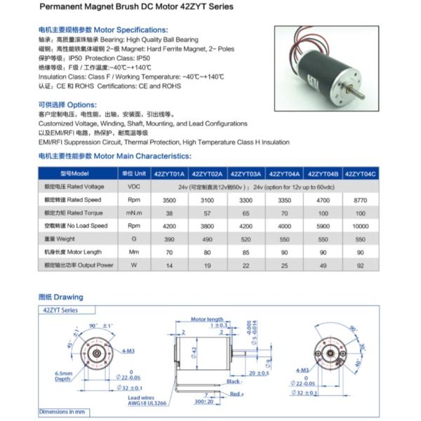 Size 30mm to 110m Customizable Brush Dc Motor 10w upto 1000w 12V 24V 36V 40V 48V to 230V Dunker & Pittman Equivalent