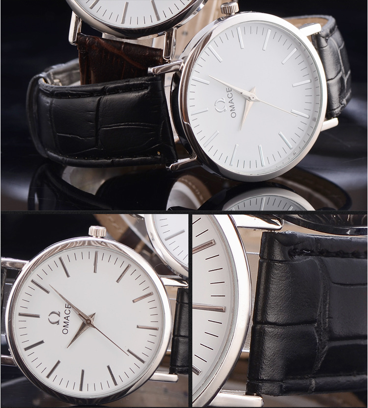 Silver Or Glod Alloy Quartz Watch / Mens Watches Brown Leather Strap