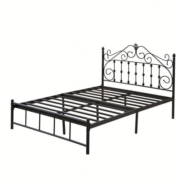 Glossy Finish Iron Bed Frame Double Style Contemporary Anti Tilt Mechanism