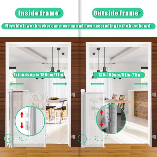 Rolling Extendable 55"-71" Retractable Baby Gate Multi Scene Kids Stair Fence