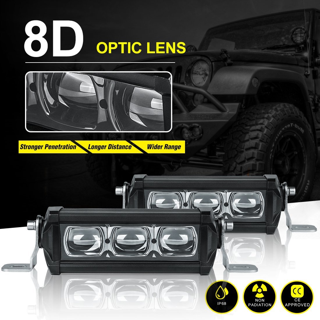 LED light bar 8D 8 inch 30W, 2100LM spot light long lifetime work driving lamp IP68 waterproof with bracket for SUV...