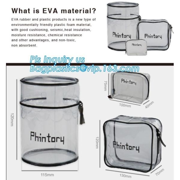 ZIP BARREL BAG, Cosmetic bag PVC in cylinder shape, Cylinder Round Folable See-through Travel PVC Makeup Case, cylinder