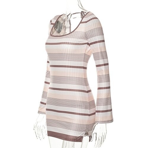 OEM maufactory Cross Border Women'S Polyester Striped Stamps Sexy Back Repair Thin Dress