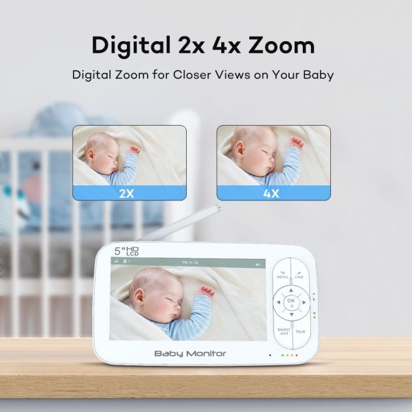 5 Inch Smart Baby Monitor with Pan-Tilt Night Vision and Two-Way Audio