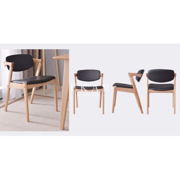 For Home Hotel Furniture Black Leather Wooden Wood Chair Restaurant Dining