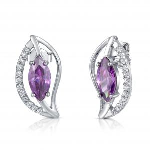 Cheap Leaf Shaped Earring Purple diamondearrings AAA+ 925 Sterling Silver Gemstone Earrings for women wholesale