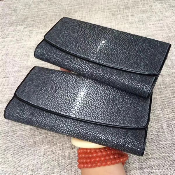 Authentic Smooth Stingray Skin Lady Large Wallet Genuine Leather Female Clutch Coin Purse Women Long Card Holders