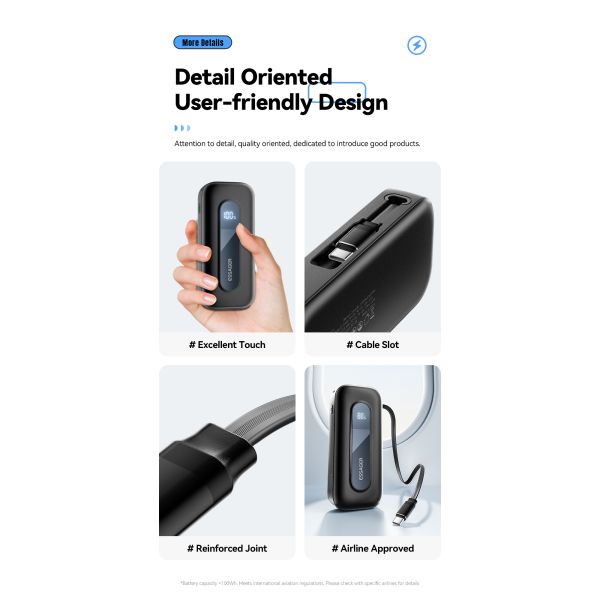 ESSAGER FS01 Series 1000 Mah USB-C Portable Charger Power Bank Acrylic Design 18W USB-C Input