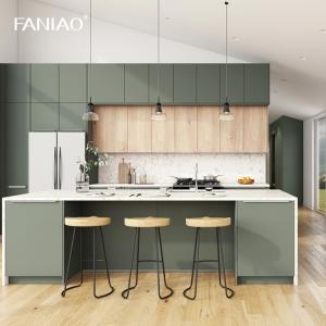 Cheap Green Melamine Laminated Finish Handleless Kitchen Cabinet For Builder wholesale