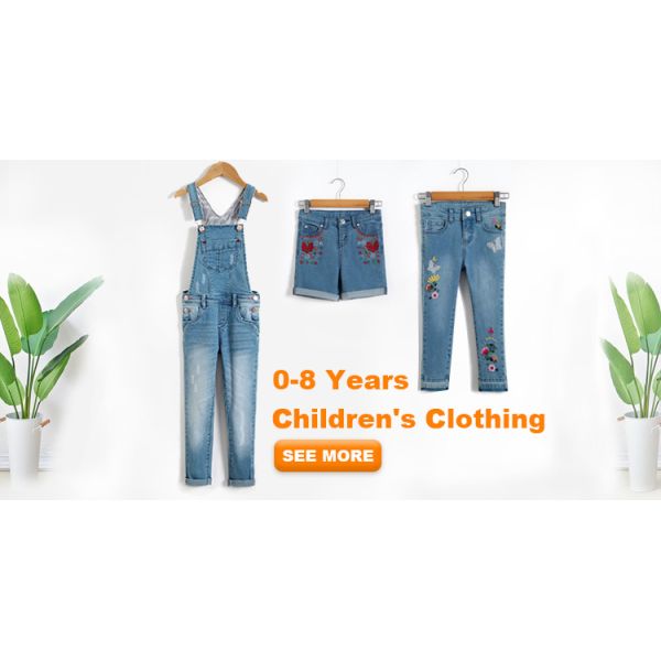 Flower Embroidery Girls Denim Shorts Knee Length With Adjustable Size Waist