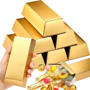 Cheap Gold Bars Fake Bar Gift Box Golden Party Favor Chocolate Gold Coins Foil Treasure Brick Paper Boxes Halloween Party wholesale