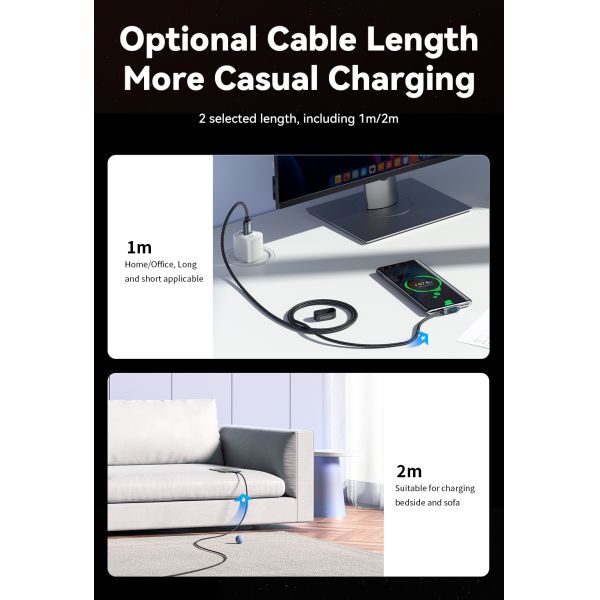 ESSAGER ES-X47 Series USB A To C Cable 1m Short 2m Long 100W