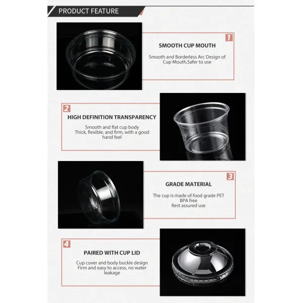 Disposable Clear PET Takeout Fruits Acai Salad Bowls with Lids