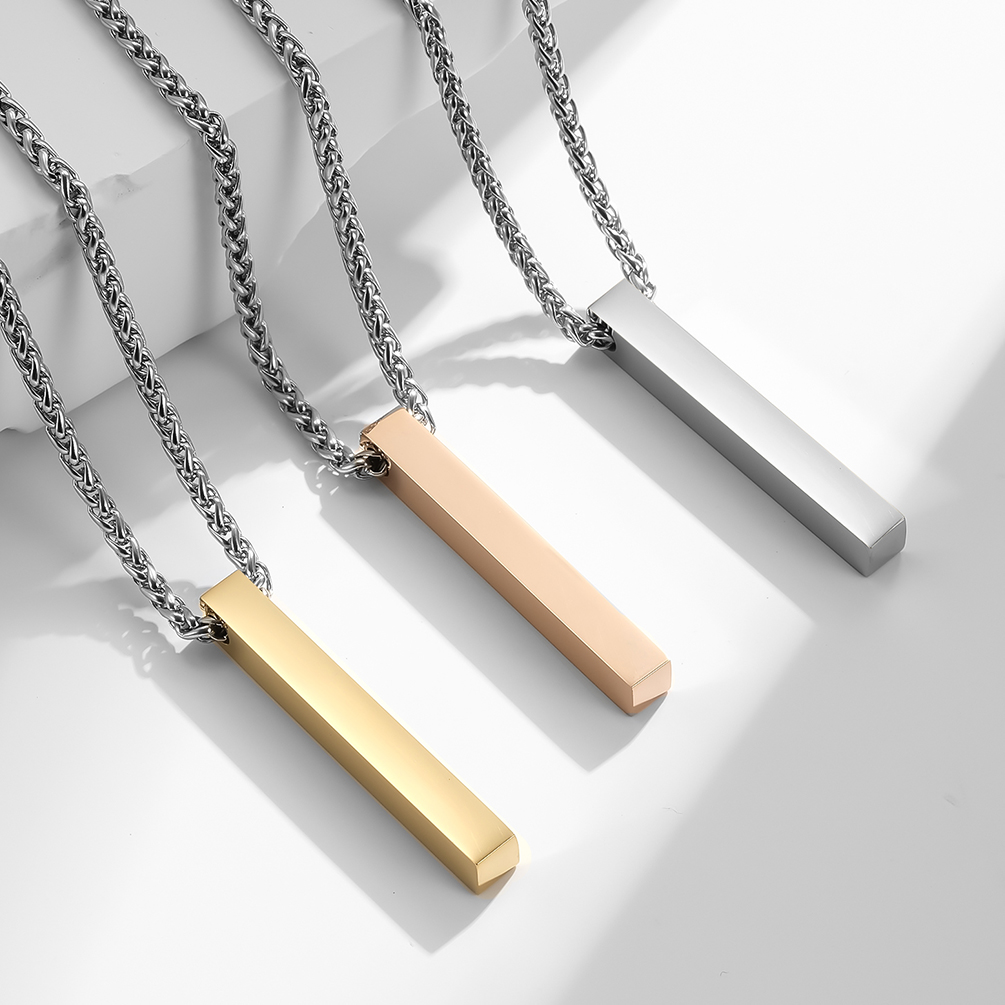 Fashion Jewelry Men's Cuboid Stainless Steel Necklace Stainless Steel Cross Pendant Chain Necklace for Men Women 22-24 Inches