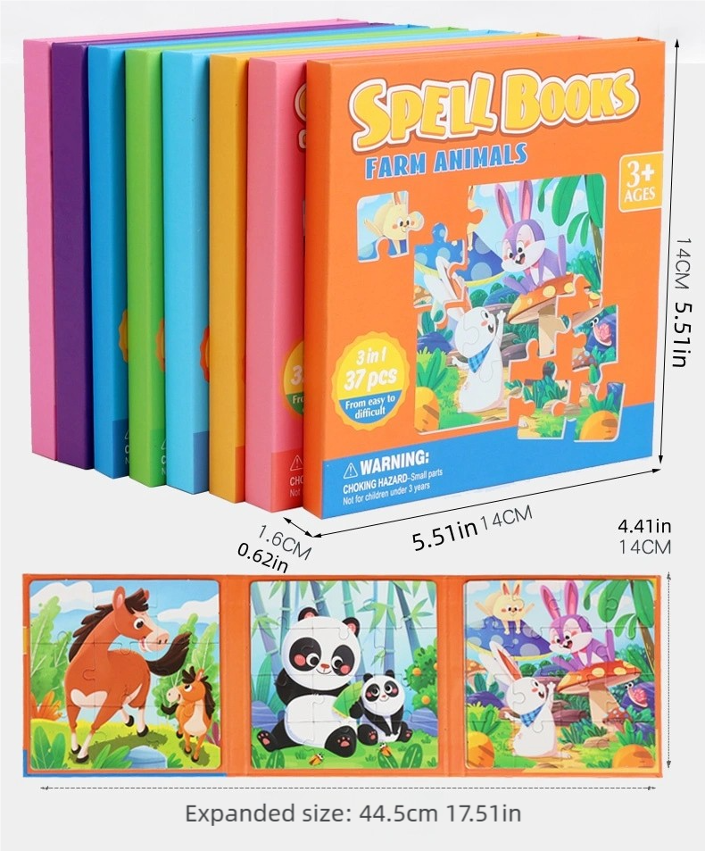 Customized Wood Carton 3 in 1 3d Puzzles Board Games Paper Montessori Educational Learning Jigsaw Book Toys for Kids Boys Girls