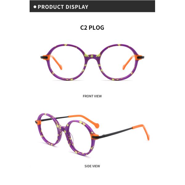 Children'S Optical Round Acetate Glasses Non Prescription Lens Width 45mm