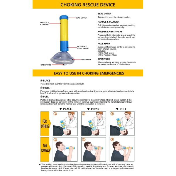 Choking Rescue Device Manual Suction Device for Emergency Airway Clearance