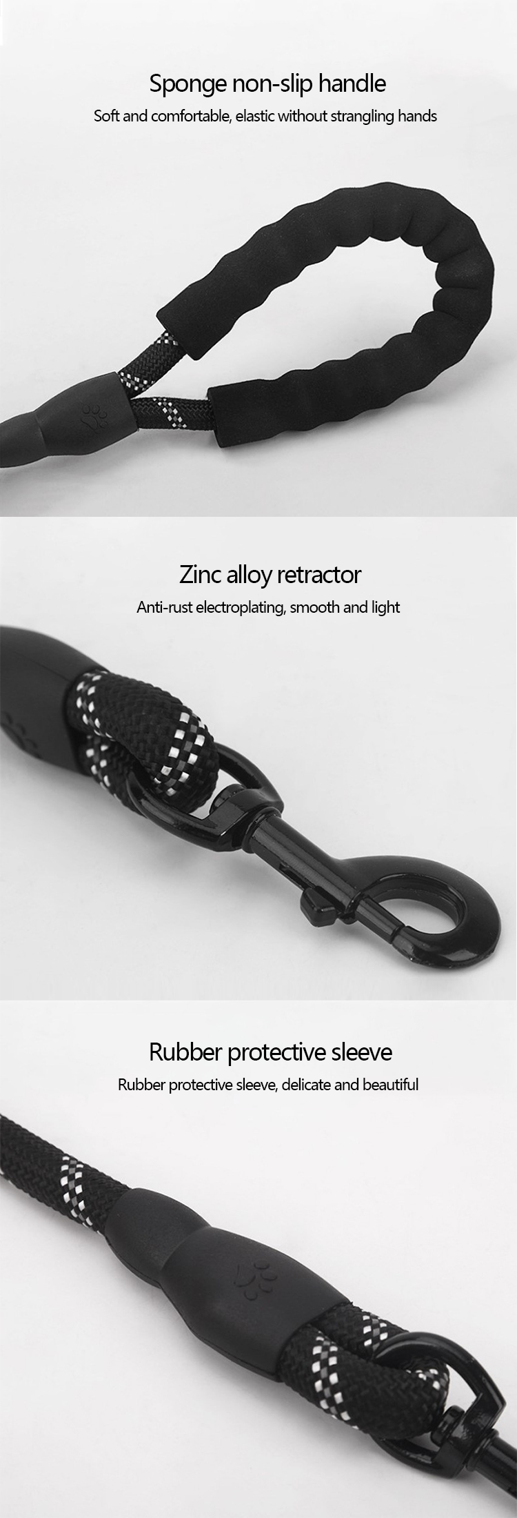 Pet Leashes Padded Handle Customized Color Portable Comfortable Free Reflective Nylon Rope