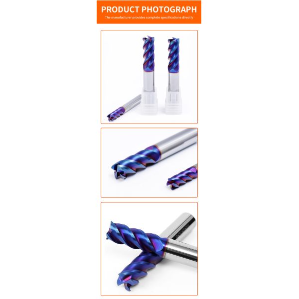 YINGBA Custom Cutting Tool Blue Nano Coating 4 Flutes Hrc65 Carbide Flat End Mill Tools Cutter End Mill for Stainless Steel