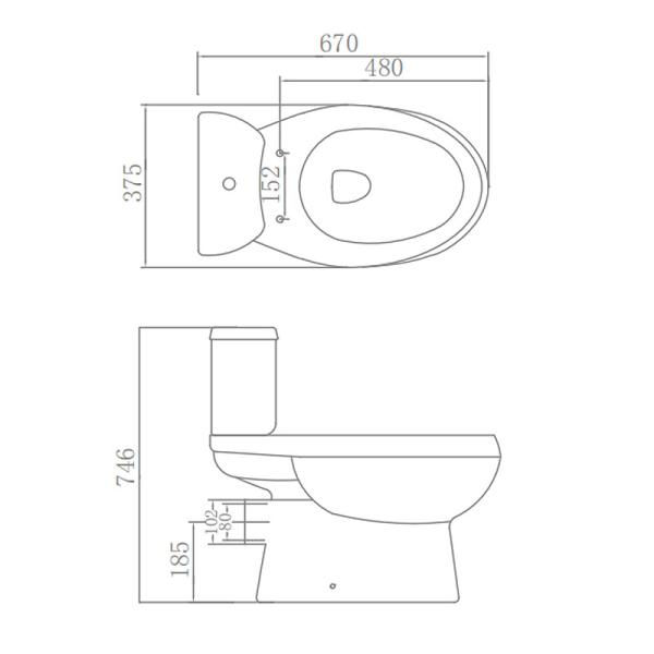 Sanitary Ware Two Piece Toilets , P Tray Ceramic Water Closet