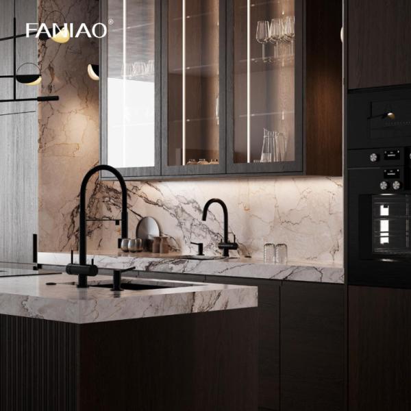 Modern Design Laminated Finish Wood Grain Handleless Kitchen Cabinet For Homeowner And Builder