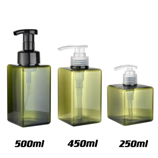 Personal Care PETG Square Bottle with Lotion Pump 250ml 450ml 500ml Capacity