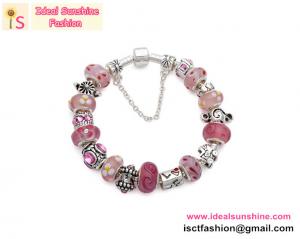 China New Fashion Beautiful Pink Silver Plated Charm Beads Bracelet love/flower beads on sale