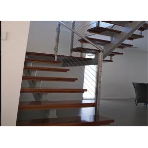 Cheap Flexibility Modern Steel Staircase With Wood Treads , Customized Design wholesale