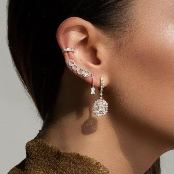 White CZ Earrings 925 Sterling Silver Classic Style For Engagement And Wedding