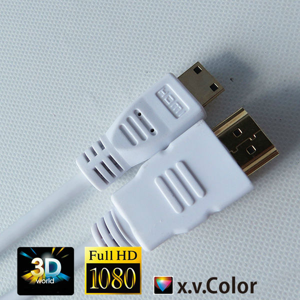 1.4V Round hdmi to mini cable ,hdmi A TO C Cable white