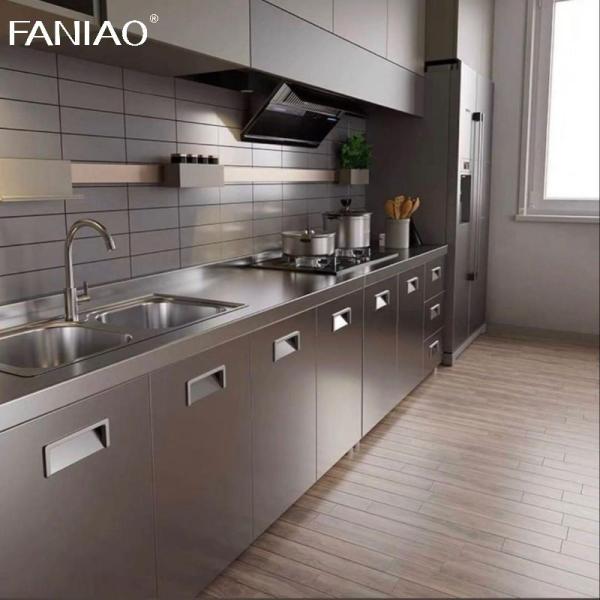 Customized Aluminum Simple Design Full Set Modern 304 Stainless Steel Kitchen Cabinet With Island