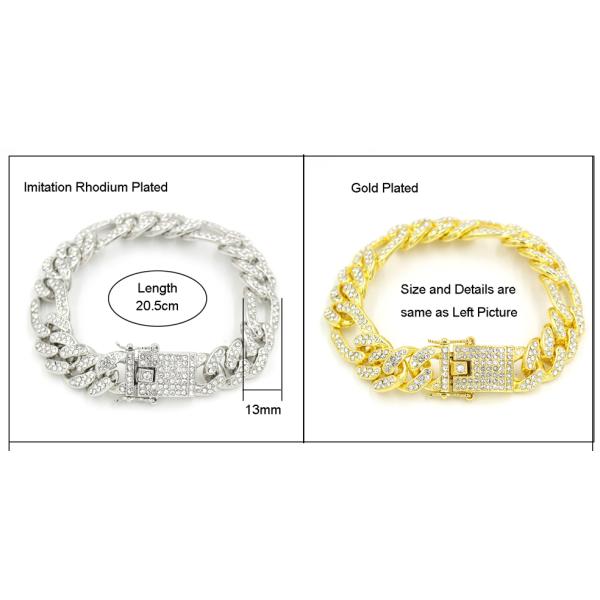 Hot Sale Hip Hop Bracelet 13mm Miami Rhinestone Figro Chain Choker Cuban Chain Bracelets For Women Men Girls Gifts