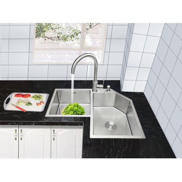Stainless Steel Double Bowl Corner Kitchen Sink Undermount 96x46