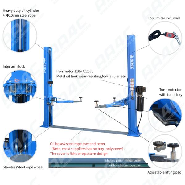 10000lbs Floorplate 2 Post Car Lift Car Parking Auto Two Post Lift 4.5T 8 Folded Profile Hydraulic