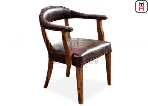 Cheap Brown Indoor Rustic Leather Chair / Sturdy Oak Wood Dining Chair With Armrest wholesale