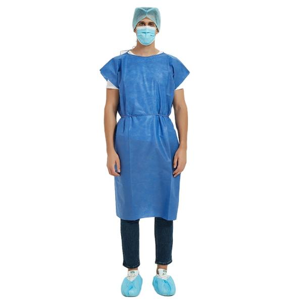 High Performance Premium Quality SMS Disposable Lab Coat With Knitted Cuffs and Collar Light Blue