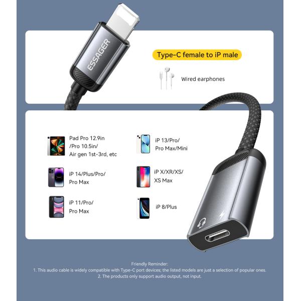 Essager ES-YP27 Usb Type C To Lightning iPhone Audio Converter Charger Adapter Cable